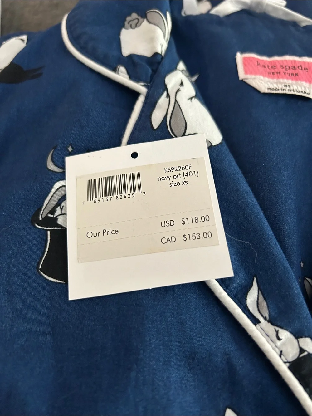 ♠️💙kate spade blue and white bunny print pajama set💙♠️